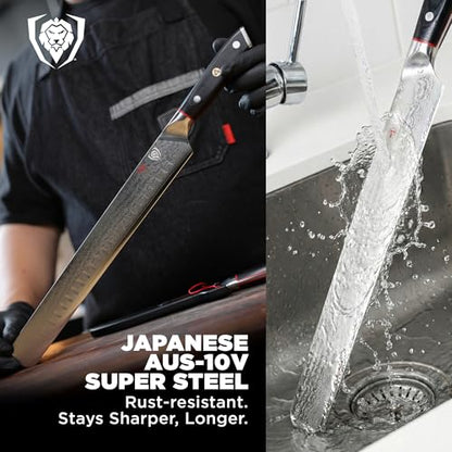Dalstrong Carving Slicing Knife - 12 inch - Shogun Series ELITE - Granton Edge - Japanese AUS-10V Super Steel Kitchen Knife - Damascus - Vacuum Treated - Slicer Kitchen Knife - Sheath Included - color: Black, size: 12"