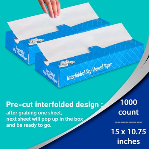 Fit Meal Prep 1000 Sheets 15 x 10.75” Dry Wax Paper Sheets for Food, Greaseproof Sandwich Wrapping, Interfolded Deli Wax Paper for Fries, Burgers, Food Basket, Made in USA - size: 15 x 10.75"