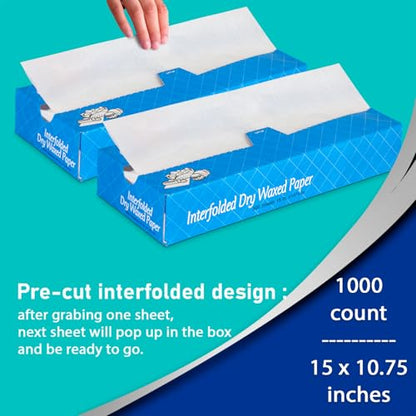Fit Meal Prep 1000 Sheets 15 x 10.75” Dry Wax Paper Sheets for Food, Greaseproof Sandwich Wrapping, Interfolded Deli Wax Paper for Fries, Burgers, Food Basket, Made in USA - size: 15 x 10.75"