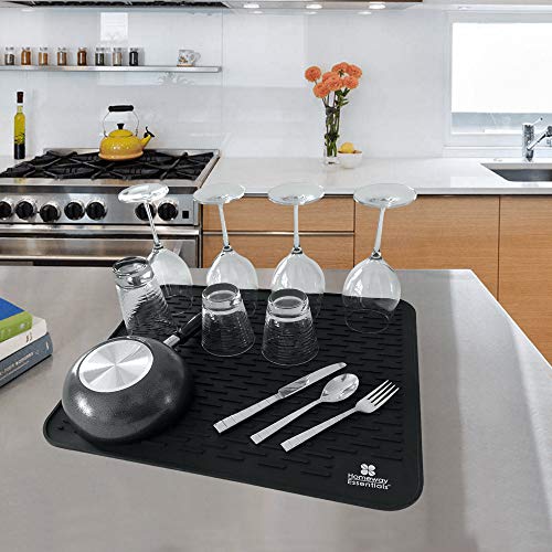 Silicone Dish Drying Mat - 21 x 18 - Extra Large Dish Drying Mat, Counter top Mat, Dish Draining Mat, Sink Mat, Large Silicone Trivet (EXTRA LARGE, BLACK) - color: Black, size: EXTRA LARGE