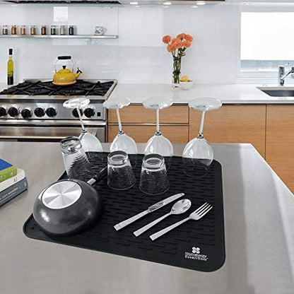 Silicone Dish Drying Mat - 21 x 18 - Extra Large Dish Drying Mat, Counter top Mat, Dish Draining Mat, Sink Mat, Large Silicone Trivet (EXTRA LARGE, BLACK) - color: Black, size: EXTRA LARGE