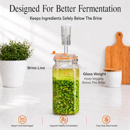 Fermentation Jars, 2L Fermenting Kit With Glass Weights, 2-Pack | Wide-Mouth 2L Glass Jar With Self-Venting Airlock, Ideal For Sauerkraut, Kimchi, Pickles And Other Homemade Ferments - size: 2 Liter