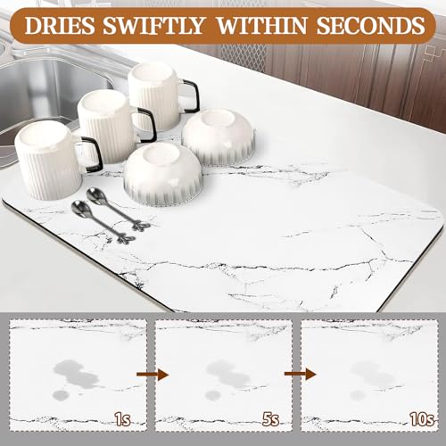 White Dish Drying Mat, 24"x16" Dish Draining Mat with Non-slip Rubber Backed, Absorbent Heat Resistant Dish Drying Mats for Kitchen Counter, Easy to Clean Coffee Machine Mats (White) - color: White