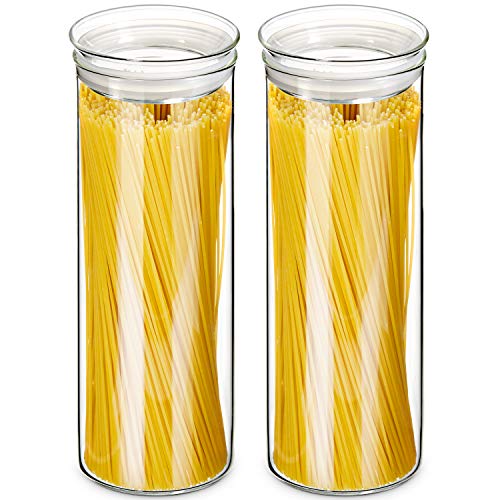 ZENS Glass Spaghetti Pasta Storage Container with Lids Set of 2, 65oz Tall Clear Airtight Food Storage Jar Canisters for Kitchen Pantry Noodles Flour Cereal Coffee Beans - size: 9.1-65.5oz 2Pack