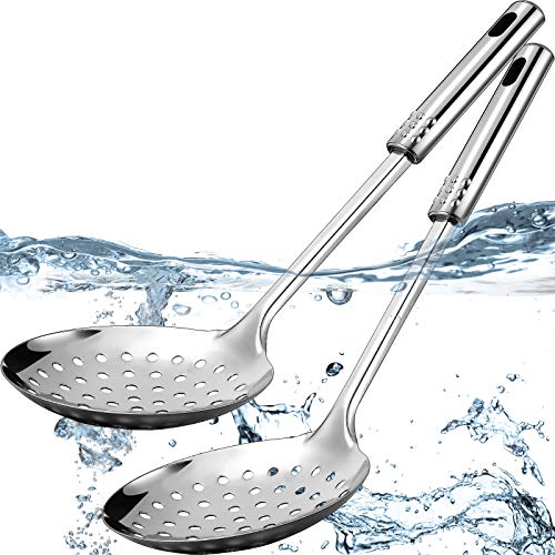 2 Pieces Stainless Steel Cooking Colander Skimmer Slotted Spoon Kitchen Strainer Ladle with Long Handle for Kitchen Cooking Baking, 13.4 Inch