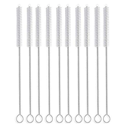 12 Inch Extra Long Straw Brush Cleaner (10 Pack), Flexible Nylon Tube Cleaning Brushes with 0.4 Inch Bristle Head, Rust-Proof Stainless Steel Wire for Reusable Tumbler Straws, Pet Fountains & Pipes