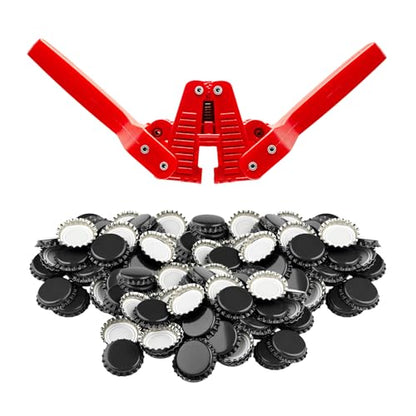 Fermentaholics Beer Bottle Capper & Lid Set – Double Wing Capping Tool & 144 Black Crown Caps – For Bottling Drinks at Home – Fits Standard Beer Bottles, Homebrew, 12 oz & Bombers with 26mm Opening - size: Bottle Capper Lid Set and 144 Black Crown Caps