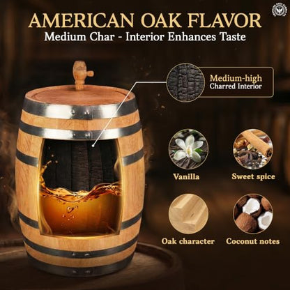 2 Liter Oak Aging Barrel with Wood Stand, Bung & Spigot - Mini Whiskey Barrels for The Home Alcohol Distiller, Moonshiner & Winemaker - Age Cocktails, Bourbon, Whisky, Tequila, Rum, Mead Wine (2L) - size: 2 Liter