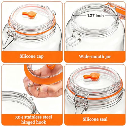 BestYiJo 2PCS 1 Gallon (3.75L) Fermentation Jars with 2 Glass Weights & 2 Airlocks - Ideal for Kombucha, Sauerkraut, Pickles, Sourdough Starter, Kimchi and More