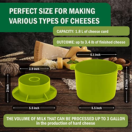 Cheese Mold for Cheese Making Cheese with Follower 1/2 gal Green - Cheesemaking Supplies - Cheese Form Mold - Cheese Making Basket - Molde Para Queso Casero - Cheese Press Mold - Maker Mold Cheese