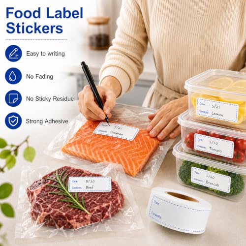 1 X 3 Inch Food Labels, Removable Freezer Labels for Kitchen, 2 Rolls 600 Pieces Date Label Stickers, Easy to Write On, No Residue