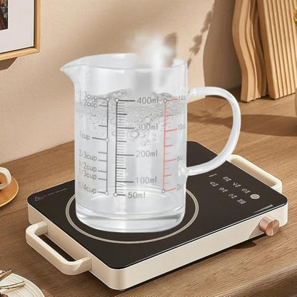 400ml/13.52oz Microwave Safe Glass Measuring Cup | Heat Resistant Borosilicate, V-Shaped Spout, Clear Scale, Multipurpose for Kitchen, Coffee & Yogurt(400ml/13.52oz) - size: 400ML