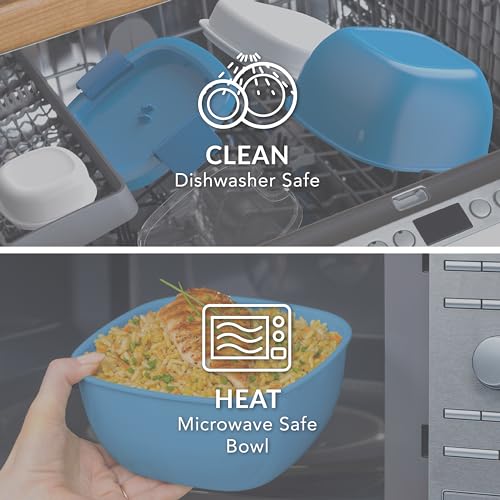 Bentgo Salad Container - 54 oz Bowl with 4-Compartment Toppings Tray, Leak-Proof Dressing Container, Reusable Fork, BPA-Free Lunch Box for Meal Prep & Food Storage; Removable Bento Tray (Blue) - color: Blue