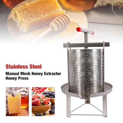 Honey Press Extractor Stainless Steel Beekeeping Honey Wax Presser Manual Honey Press Wax Machine Press Beekeeping Tool Household Diameter 24cm/9.45inch