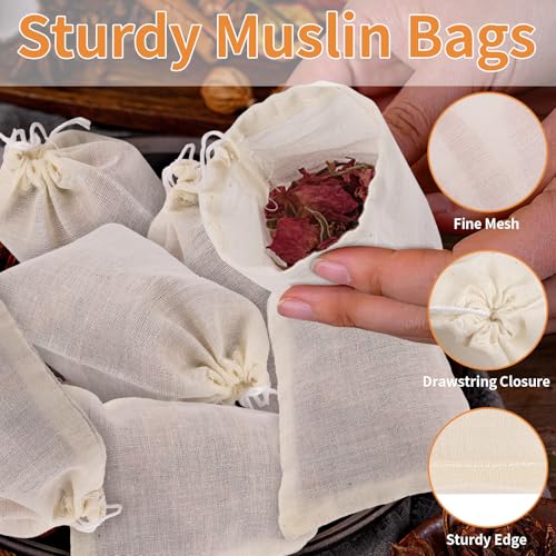 40 Pcs Empty Spice Bags for Cooking Soup, Reusable Tea Bags for Loose Tea, 4x6 In Natural Muslin Drawstring, Small Cheese Cloth Cotton for Straining, Unbleached Cheesecloth Herb Sachet - size: 4x6 IN -40 PCS