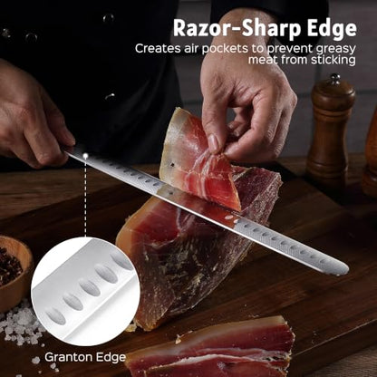 PAUDIN Brisket Knife, 12 Inch Dishwasher Safe Carving Slicing Knife for Meat, Razor Sharp German 1.4116 Steel Smoked Meat Cutter with Non-Slip Ergonomic G10 Handle & Gift Box, Perfect Gifts for Men - size: 12"