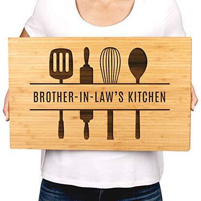 Andaz Press Large Bamboo Wood Cutting Board Gift, 17.75 x 11-inch, Brother-In-Law's Kitchen, Utensils Graphic, 1-Pack, Laser Engraved Serving Chopping Board Christmas Birthday Chef Kitchen Ideas - color: Brother-In-Law