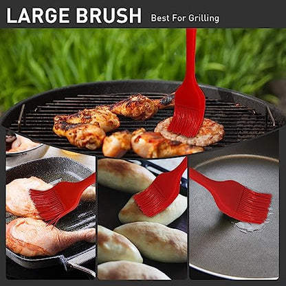 Begonia Silicone Basting Pastry Brush-2pcs Heat Resistant Cooking Brush for Oil, Sauce, Butter, BBQ, Grill and Marinade, BPA Free, Dishwasher Safe （Red） - color: Red