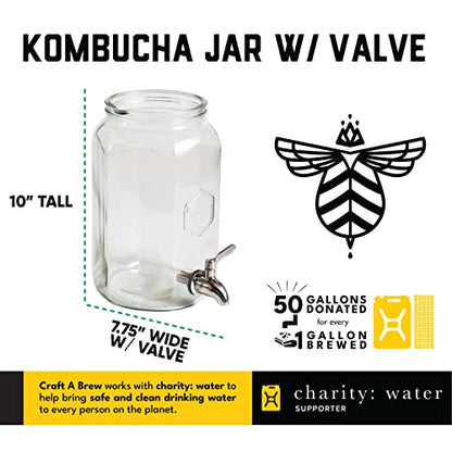 Craft A Brew - Kombucha Jar with Dispensing Valve - For Kombucha Fermentation - Includes Custom Cloth Cover- Proprietary Design - size: With Spout