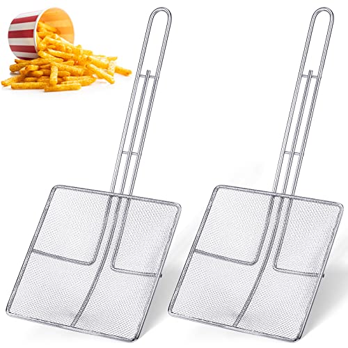 Mumufy 2 Pcs Square Fine Mesh Skimmer Spider Strainer Oil Skimmer for Deep Fryer Frying Scoop Stainless Steel Spider Strainer with Long Handle for Kitchen Swimming Pools Fried Food (6.7 x 6.7 Inch) - size: 6.7 x 6.7 Inch
