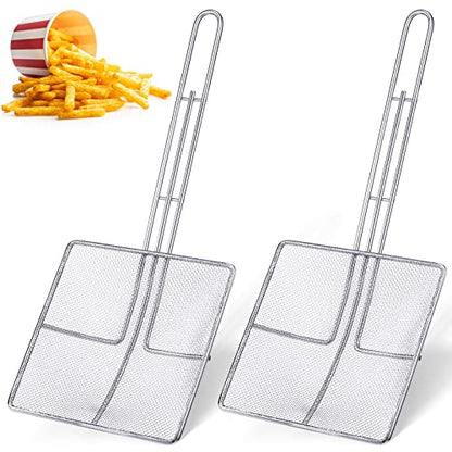 Mumufy 2 Pcs Square Fine Mesh Skimmer Spider Strainer Oil Skimmer for Deep Fryer Frying Scoop Stainless Steel Spider Strainer with Long Handle for Kitchen Swimming Pools Fried Food (6.7 x 6.7 Inch) - size: 6.7 x 6.7 Inch