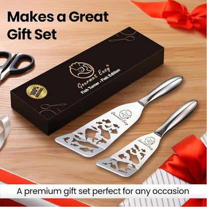 Gourmet Easy Fish Spatula Set, Ultra-Thin Edge Easy Flipping – Fish Edition | Stainless Steel, Kids Friendly, Ergonomic Non-Slip Grip for Secure Control, Versatile Use, Dishwasher Safe, 5-Year Warranty - color: Fish Edition