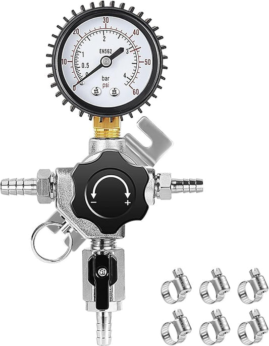 Professional Secondary CO2 Regulator, Pressure Beer Regulator Dual Gas Inlets & 0-60PSI Gauges for Independently Controlling Multiple Homebrew or Commercial Kegs, with Relief Valve & Barbed Outlets - size: 2 Input+ 1 Output