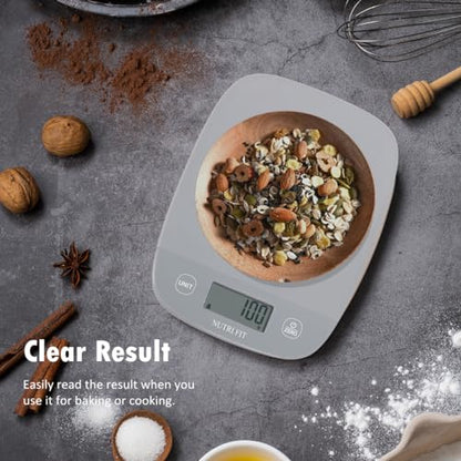 NUTRI FIT Food Scale Kitchen Scales Digital Weight Grams and Ounces for Baking Cooking, Weighing Scale Portion Control, Max 11lb 1g Increment 6 Units Smart Tare Hanging Storage, Gray - color: Cool Gray