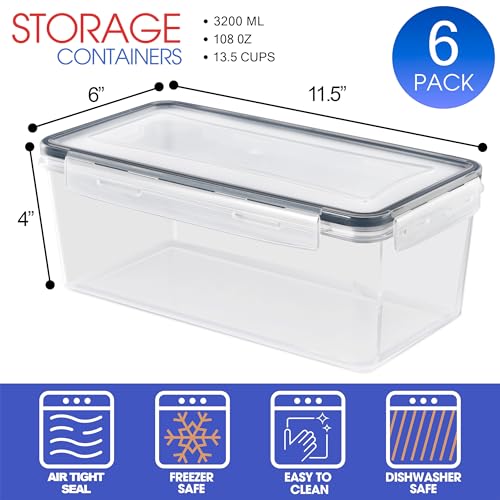 Sorbus Food Storage Containers - Pack of 6 - Air Tight, Four-Way Snap Lids Keeps Food Fresh - Store Cereal, Pasta, Flour, Nuts, Candy - Durable Plastic Kitchen Pantry Bins - size: 6 Pack