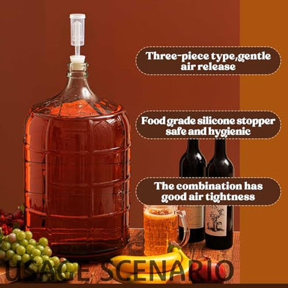 Suzile 2 Pieces 3 Gallon Glass Carboy with Drilled Silicone Stoppers and Airlock Fermenting Carboy Clear Beer Carboy Glass Wine Fermenter for Beer Wine Making Equipment - size: 3 Gallon