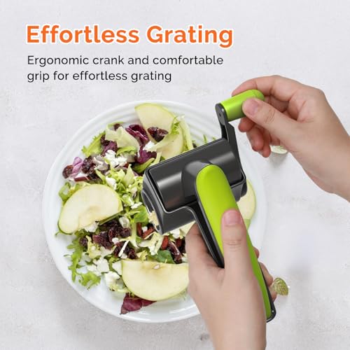 UHIYEE Patented Rotary Parmesan Cheese Grater, Hand Crank Cheese Shredder with Fine & Coarse Drums, Restaurant Quality, White, Stainless Steel & ABS, Dishwasher Safe, Gray Green - color: Gray