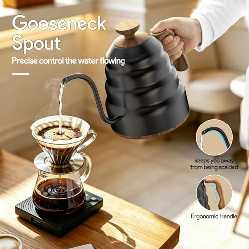 Electric Gooseneck Kettle, 30oz/0.9L Intelligent Temperature Control, Quick Heating, 304 Stainless Steel for Pour Over Coffee, Brew Tea, Boil Hot Water, 1000W （Black） - color: Black