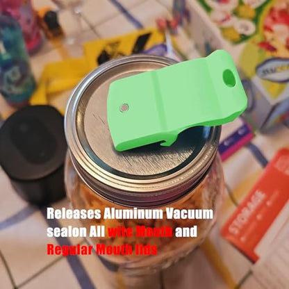 Mason Jar Opener and Canning Tool, Compatible with Mason Jar Lids, Releases Vacuum Seal on Wide Mouth and Regular Mouth, Magnetic Lid Lifter for Canning, Pickling (greener) - color: greener