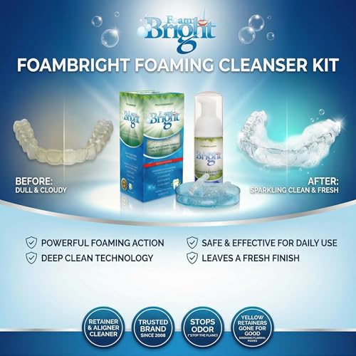 FoamBright Retainer & Aligner Cleaner 3-Pack + 15 Teeth Whitening Wipes | Value Bundle | Great for Invisalign, Candid, Byte, Night Guard, Mouth Guard & Dentures | Peroxide Free | 360+ Treatments - color: 3 Units + 15 Teeth Wipes
