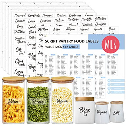 Hebayy 612 Script Pantry Food Labels, Water & Oil Resistant Pantry Label Stickers Food Jar Label for Organization and Storage - style: Style 1