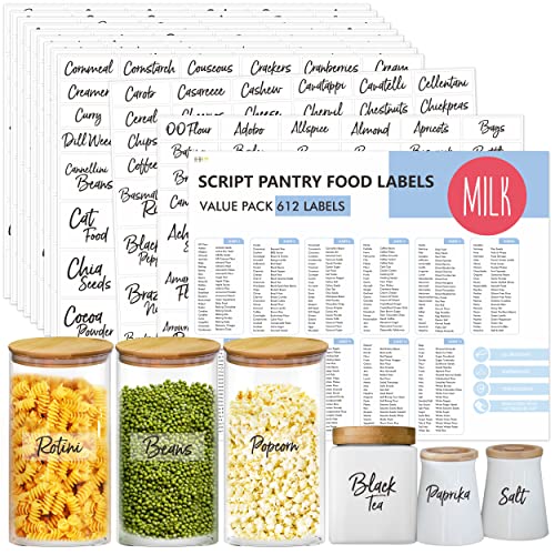 Hebayy 612 Script Pantry Food Labels, Water & Oil Resistant Pantry Label Stickers Food Jar Label for Organization and Storage - style: Style 1