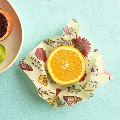 Bee's Wrap Vegan Beeswax Wraps for Food - 3 Pack of Assorted Beeswax Wraps - Small, Medium & Large Wrap - Plastic Free Made in USA Reusable Natural Food Wrap - Meadow Magic Print - style: Vegan Meadow Magic