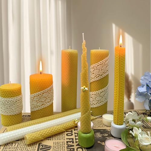 Lacaser Beeswax Candle Making Kit, 10pcs 8"x 8" 100% Beeswax Sheets for Candle Making -Include Bee Ornaments, Lace, Cotton Wicks & Hemp Rope, DIY Candles Making Supplies - color: Natural (8x8)