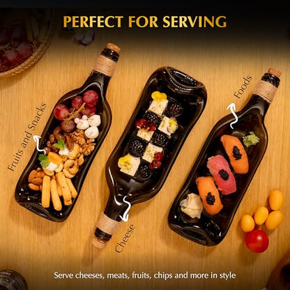 Melted Wine Bottle Serving Boards – Elegant Charcuterie Board Decorative Tray Serving Platter for Parties, Special Events – Durable Easy to Clean Cheese Tray Housewarming Gifts New Home