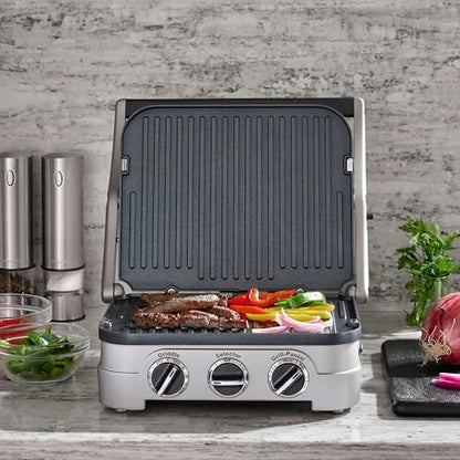 Cuisinart Griddler Indoor Grill, Panini Press, Sandwich Maker & More, 5-in-1 Grilling, Dishwasher-Safe Nonstick Cooking Plates, GR-4NNAS, Stainless Steel - style: New Version - Griddler