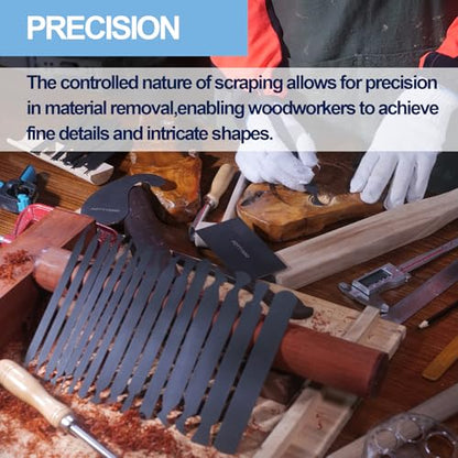Cabinet Card Scrapers Set with Burnisher - 15 Shapes High-Strength Blue Spring Steel Woodworking Tools for Engraving, Deburring, Polishing & Contour Sanding - size: Set A+Rod