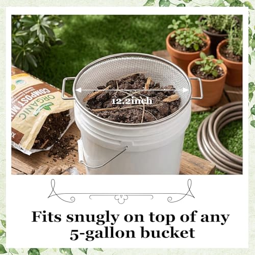 2PCS Soil Sifter for Gardening with Handle,Stainless Steel Rock Compost Soil Sifter for 5 Gallon Bucket,1/4in,1/8in Mesh Garden Sifting Screen Gravel Sawdust Vermicompost with Repotting Mat - size: 2-Piece Set (1/4", 1/8" Mesh)