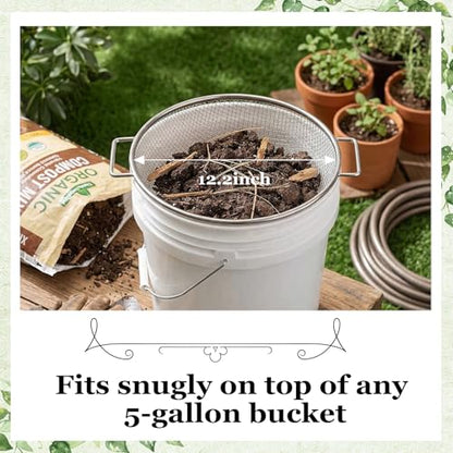 2PCS Soil Sifter for Gardening with Handle,Stainless Steel Rock Compost Soil Sifter for 5 Gallon Bucket,1/4in,1/8in Mesh Garden Sifting Screen Gravel Sawdust Vermicompost with Repotting Mat - size: 2-Piece Set (1/4", 1/8" Mesh)