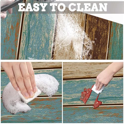 MCALK Teal Dish Drying Mat for Kitchen Counter, Wood Pattern Dish Drying Pad with Anti-Slip Rubber Base, Absorbent Kitchen Sink Mat with Farmhouse Art Decor (1 pc 18" x 16")