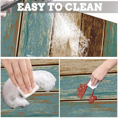 MCALK Teal Dish Drying Mat for Kitchen Counter, Wood Pattern Dish Drying Pad with Anti-Slip Rubber Base, Absorbent Kitchen Sink Mat with Farmhouse Art Decor (1 pc 18" x 16")