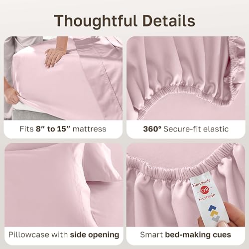 California Design Den Twin Bed Sheets Cotton, 100% Cotton Sheet Set - 600 Thread Count Sateen with Deep Pockets (Pink) - color: 25 - Pink, size: Twin