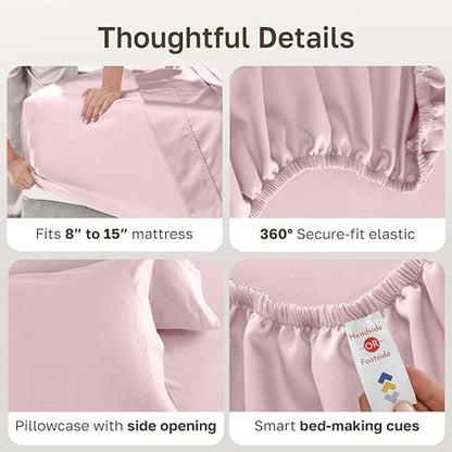 California Design Den Twin Bed Sheets Cotton, 100% Cotton Sheet Set - 600 Thread Count Sateen with Deep Pockets (Pink) - color: 25 - Pink, size: Twin