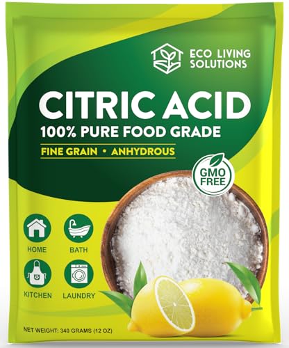 Eco Living Solutions 100% Citric Acid Powder - Food Grade | Citric Acid For Cleaning & Bath Bombs | Great For Cooking & Canning | Fragrance Free | Dishwasher Safe (12 oz)