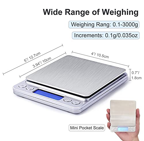 Food Scale Digital Weight 3000g/0.1g Oz Grams and Ounces Kitchen Scale for Cooking Baking with Backlight LCD Display, Tare, 9 Units, Auto Off, 2 Trays, Batteries Included - Stainless Steel - size: 3kg/0.1g
