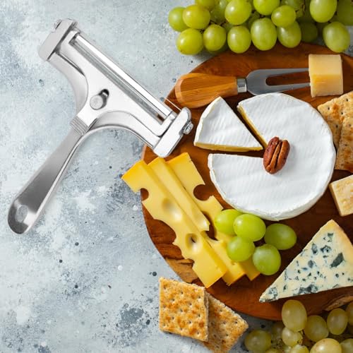 2-Pack Stainless Steel Cheese Slicer with Wire, Adjustable Thickness Handheld Cutter for Block Food, Durable Butter Tool for Charcuterie Board, Tofu and Soft Fruit, Silver